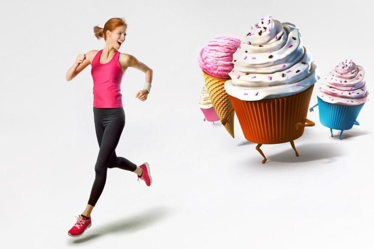 woman running from desserts
