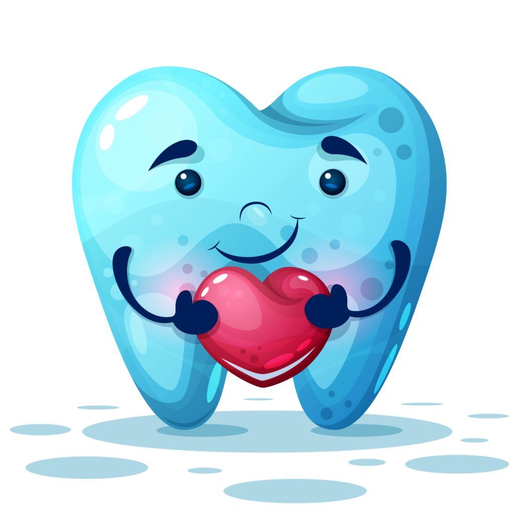 cartoon tooth holding a heart