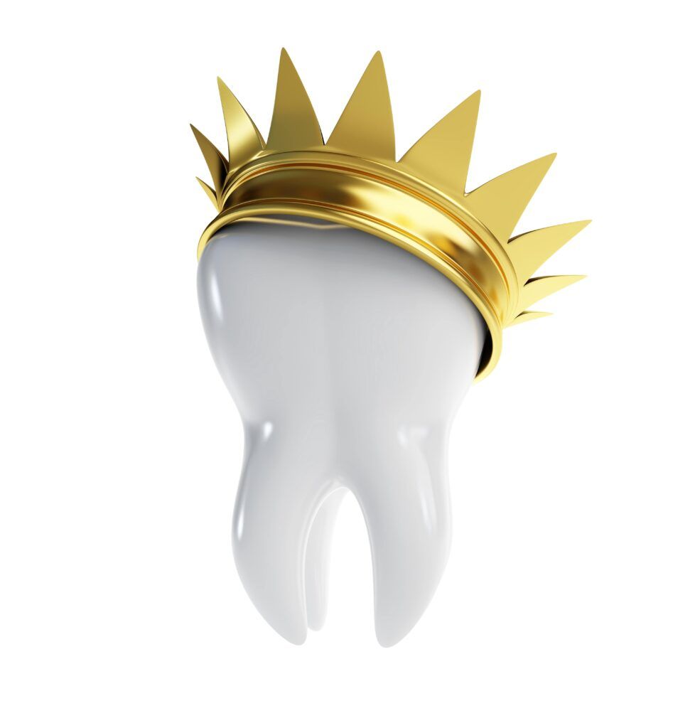 tooth gold crown on a white background
